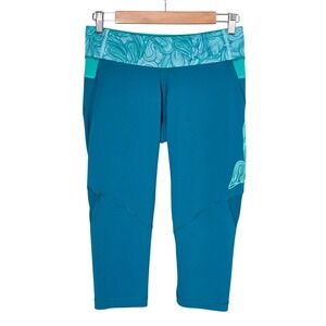Lululemon Women's High Rise Athletic Crop Leggings Teal Sea Waves 8